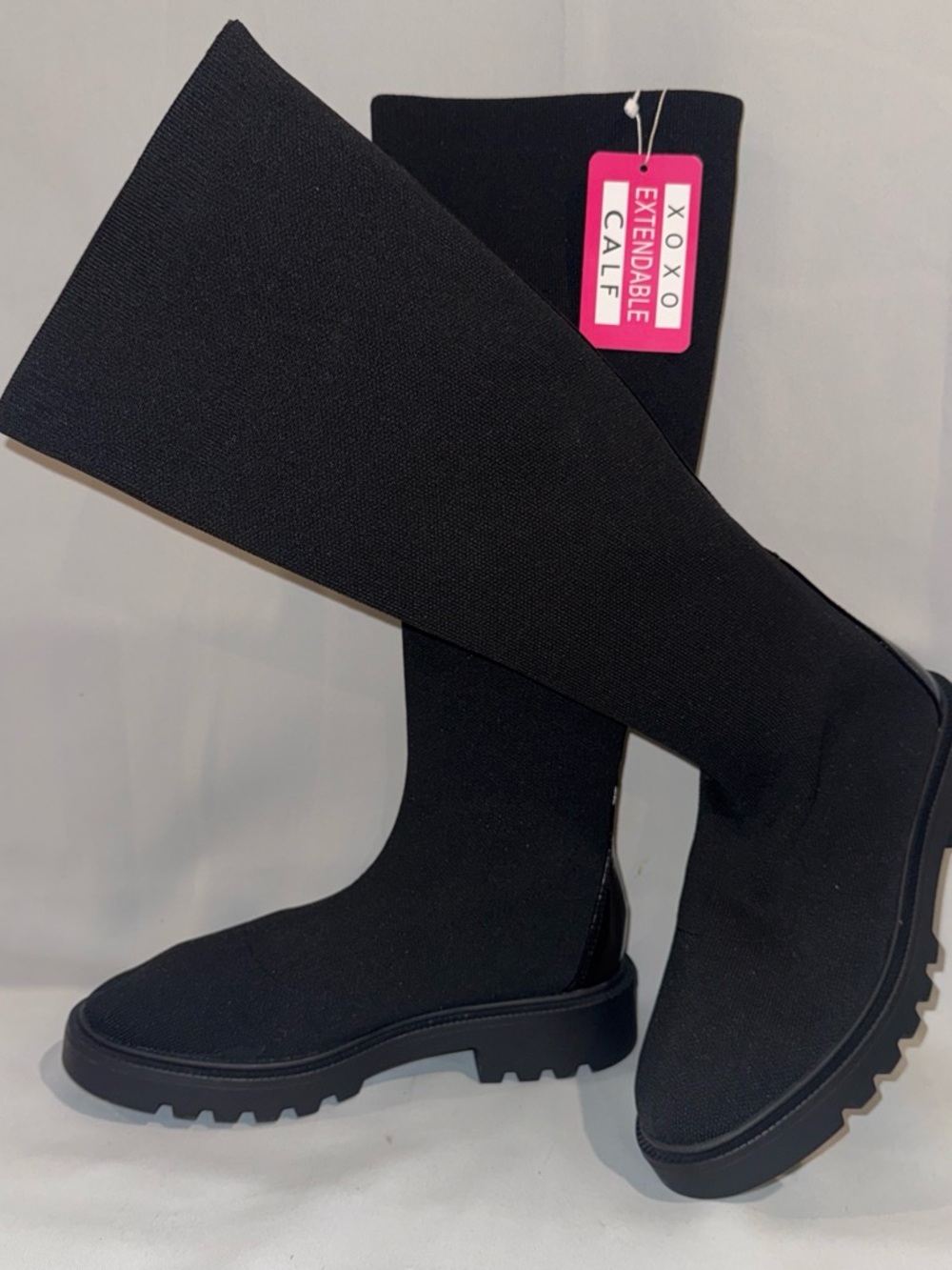 XOXO Black Stretch Over-the-Knee Lug Sole Boots